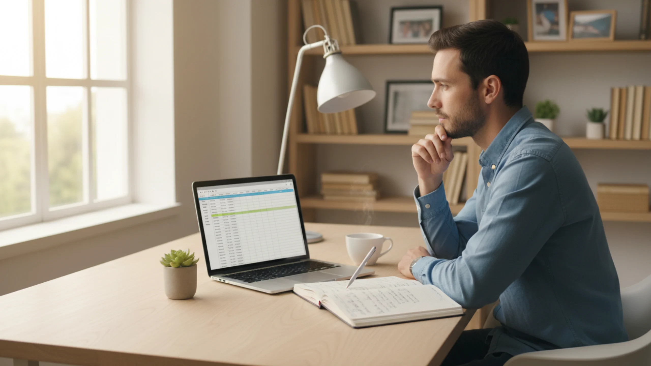 Persona che pianifica le proprie scommesse con notebook e laptop su scrivania ordinata
