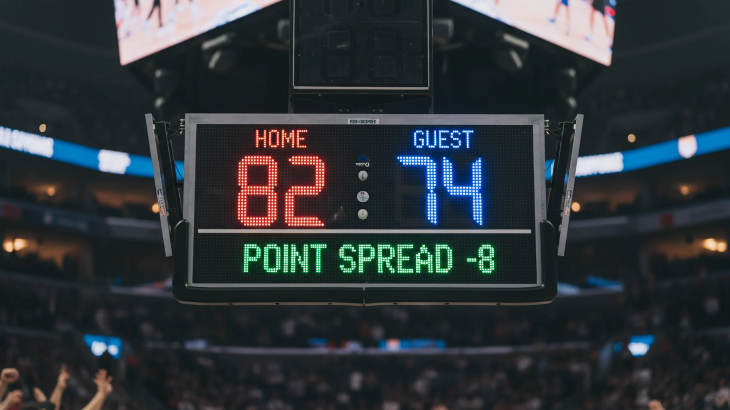 Tabellone elettronico di una partita di basket che mostra differenza punti tra le squadre