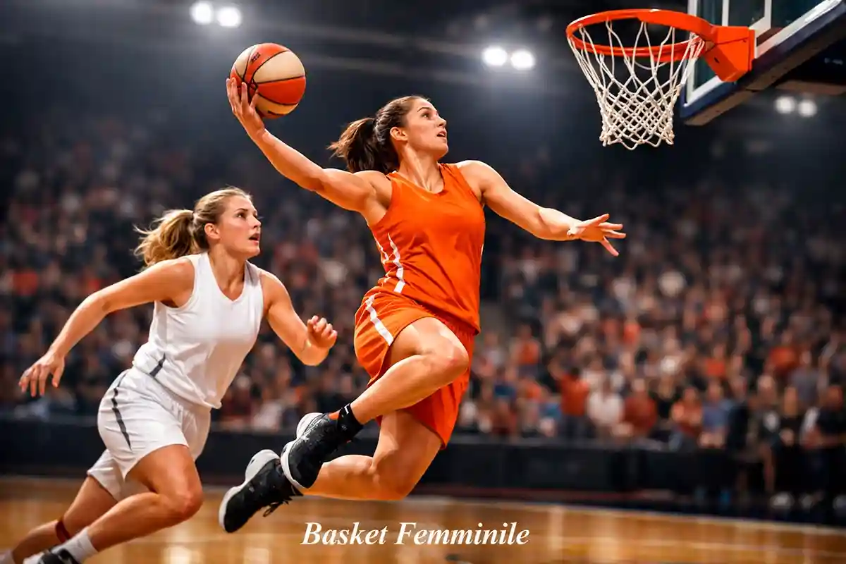 Giocatrice di basket femminile in azione durante un tiro a canestro in una partita WNBA