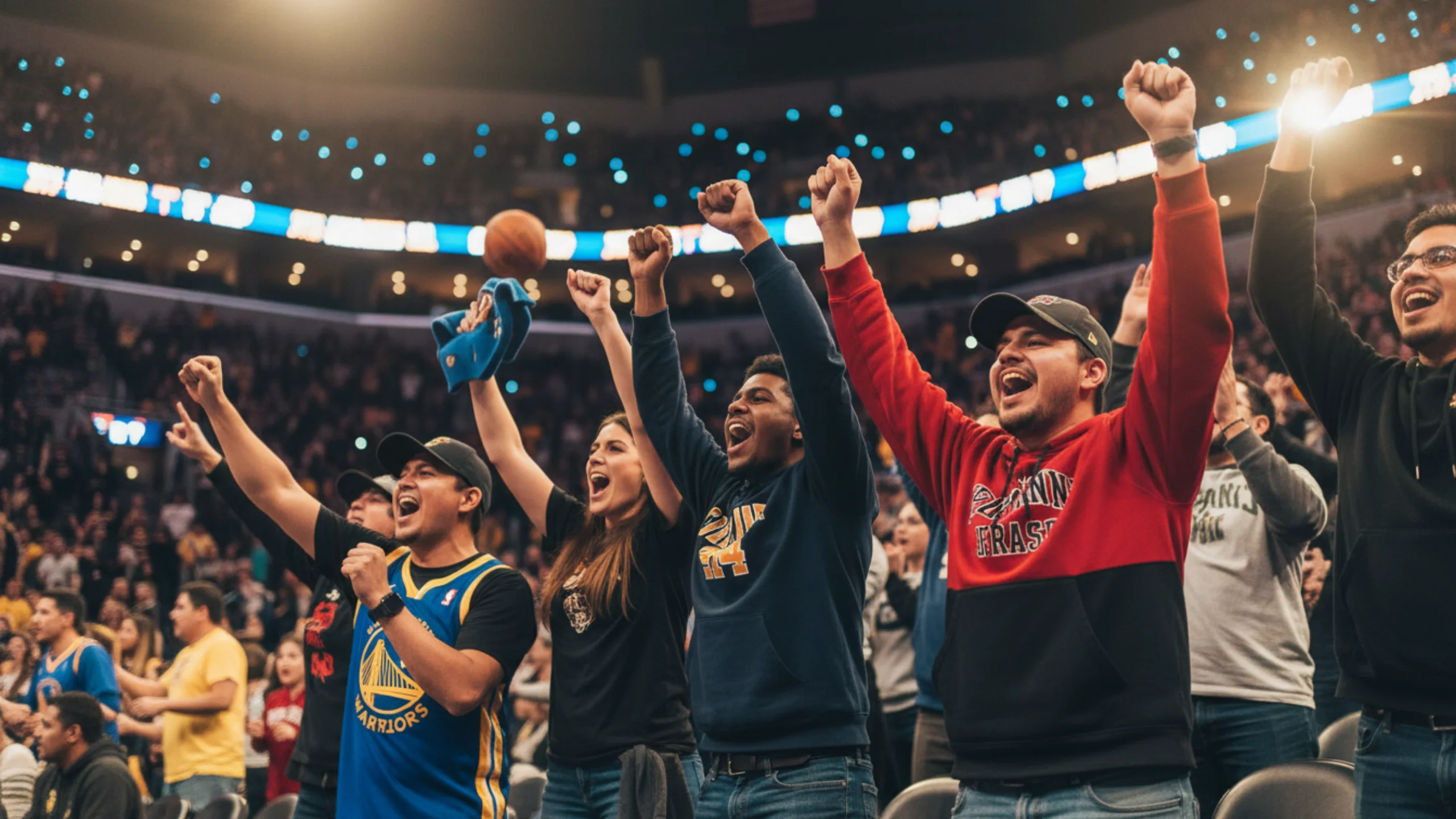 Tifosi che esultano durante una partita di basket in un palazzetto dello sport